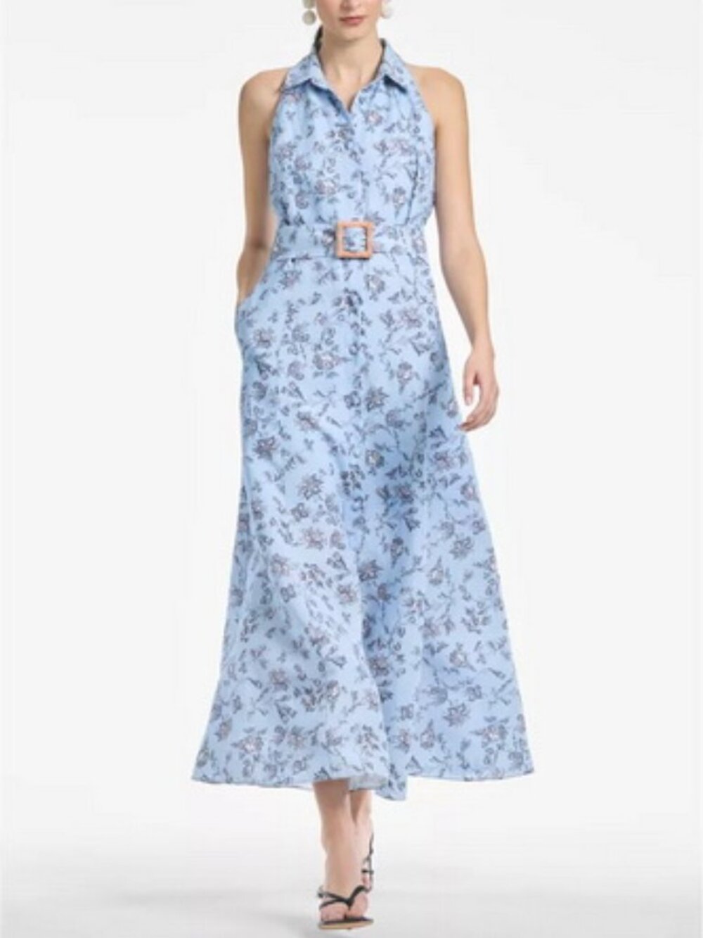 Sachin & Babi Sky Floral Casey Sleeveless Midi Shirtdress Less Belt